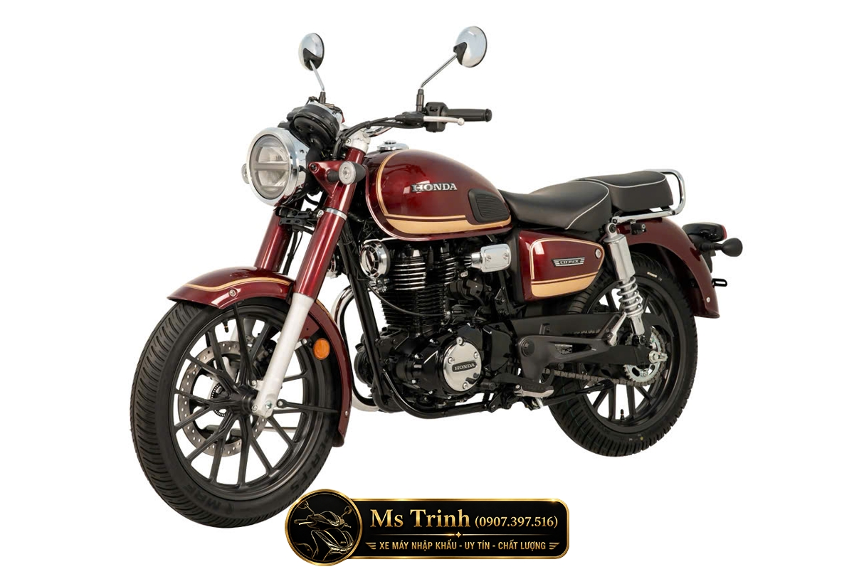 Honda CB350C Special Edition màu đỏ rượu vang nhìn từ phía sau với phong cách retro classic cực kỳ sang