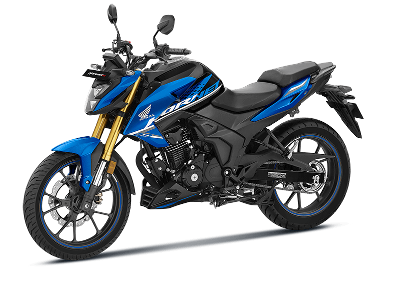 Honda Hornet 2.0 2026 góc trước nổi bật đèn LED, phuộc vàng và thân xe xanh
