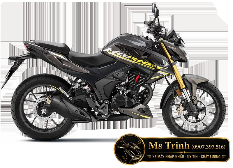 Honda Hornet 2.0 2026 màu xám đen phối tem vàng cùng phuộc USD thể thao