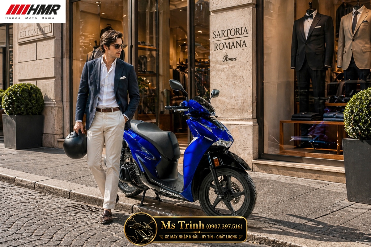 Honda Sh150 Vetro BLue 2026 made in Italia xuất hiện đầy lịch lãm giữa phong cách Ý sang trọng