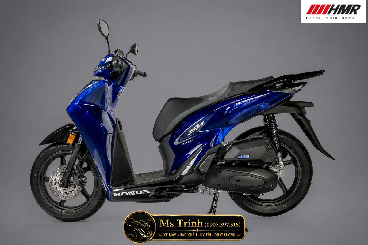 Honda Sh150 Vetro BLue 2026 made in Italia nhìn ngang cực đẹp với màu xanh sapphire hiếm