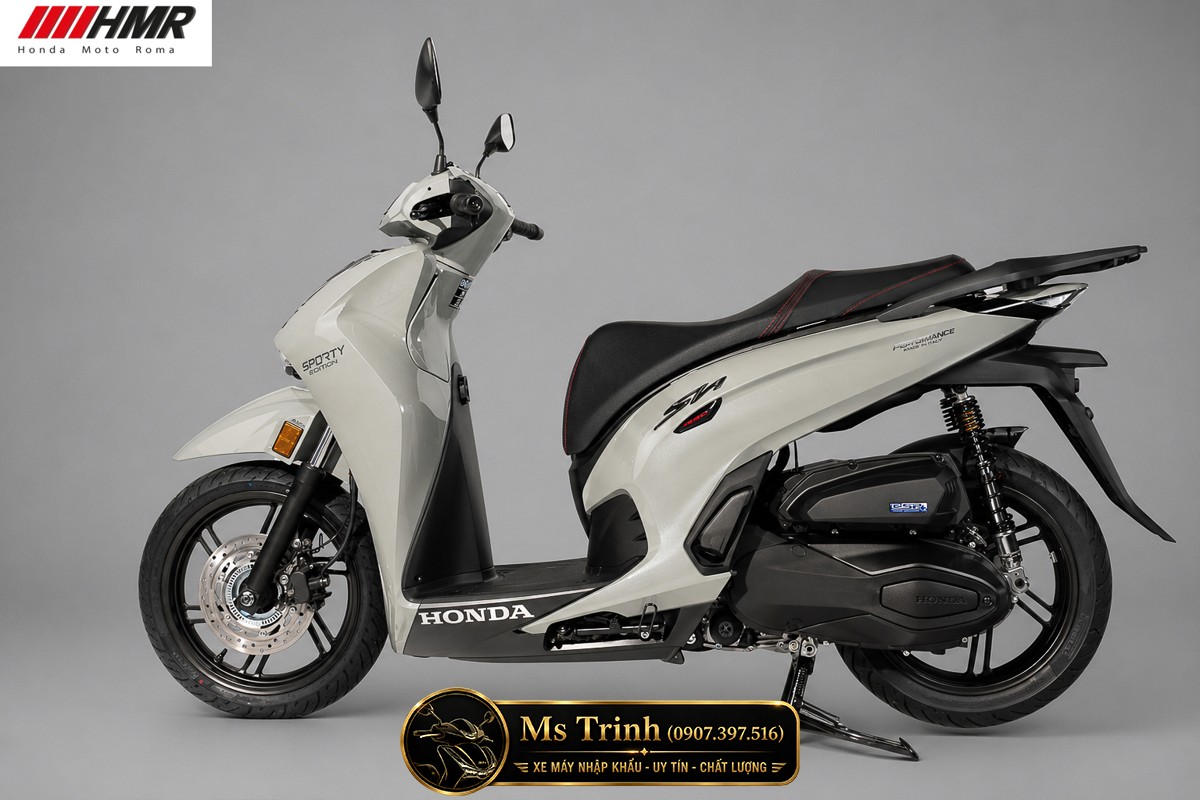 Honda SH350i 2026 Sporty Edition màu xám bóng nổi bật với thiết kế chuẩn scooter Ý cao cấp